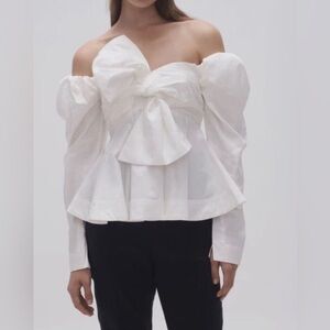 Aje. VALENTINA Off Shoulder Bow Front Cotton Top EU10/US6